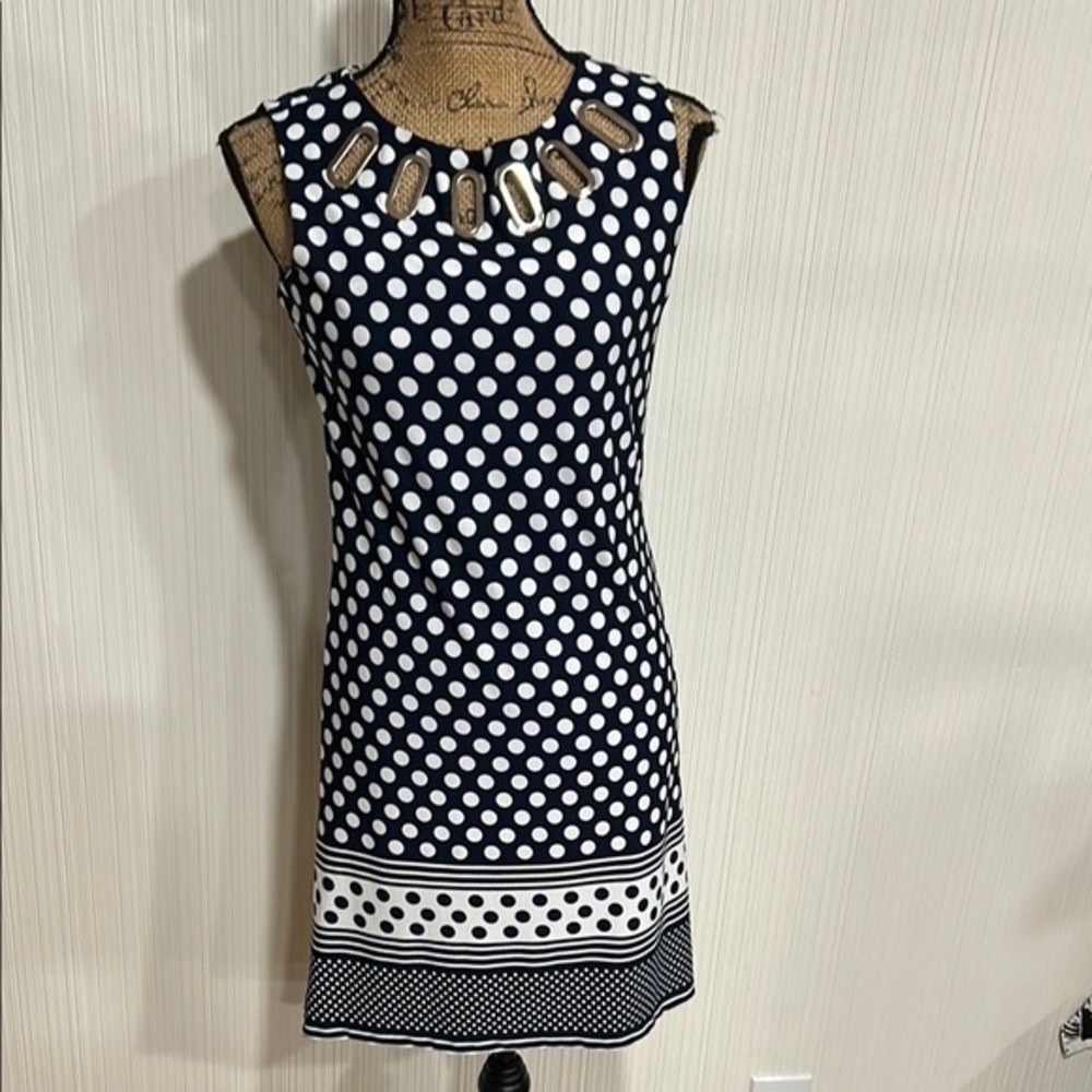 Haani Navy and White Polka Dot Midi Dress